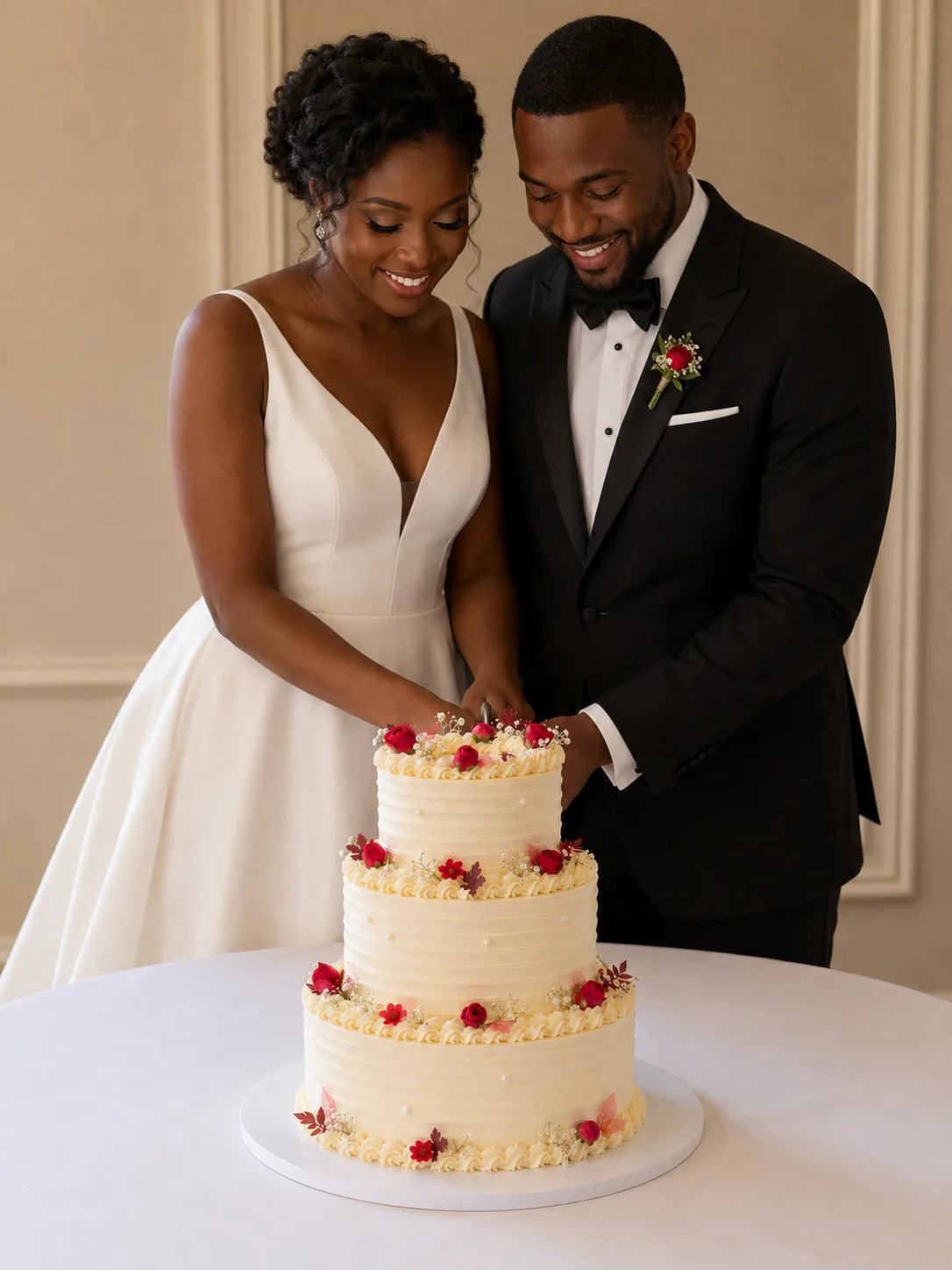 Small Wedding Cake Package Birmingham — three-tier vintage buttercream wedding cake with a personalised topper.