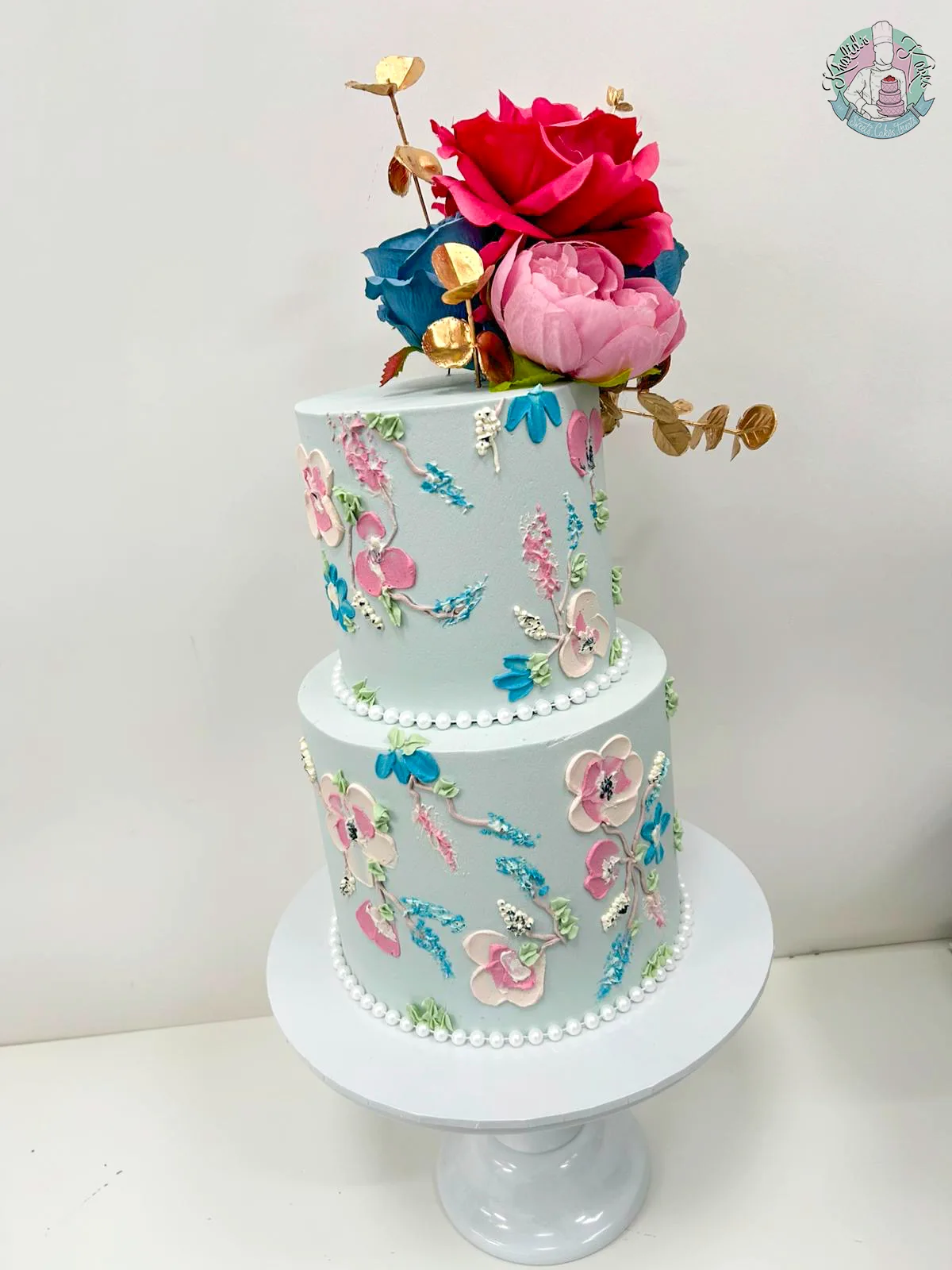 hand-painted floral cake
