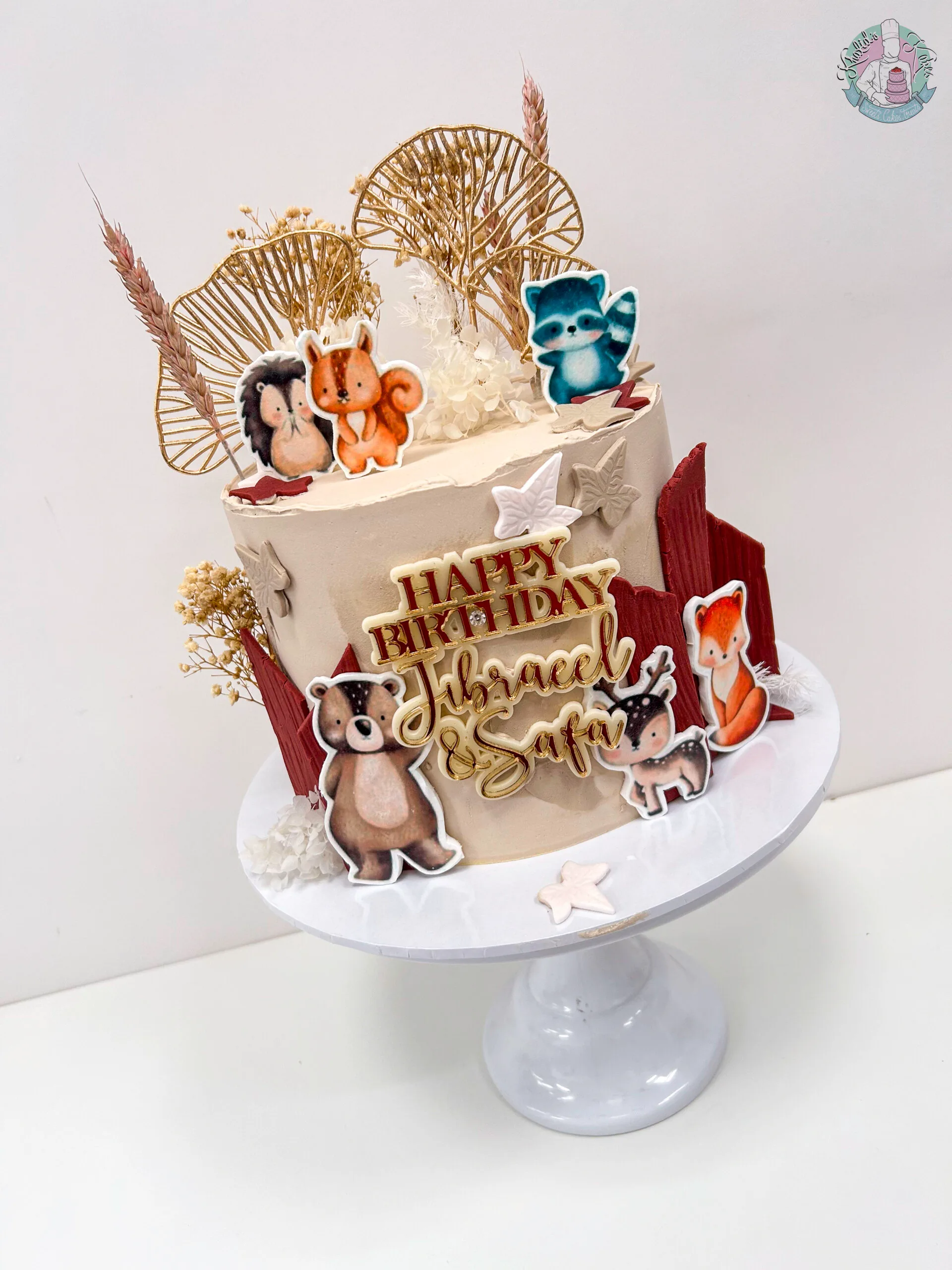 Woodland Cake Birmingham — children’s birthday cake with foxes, deer and toadstools.