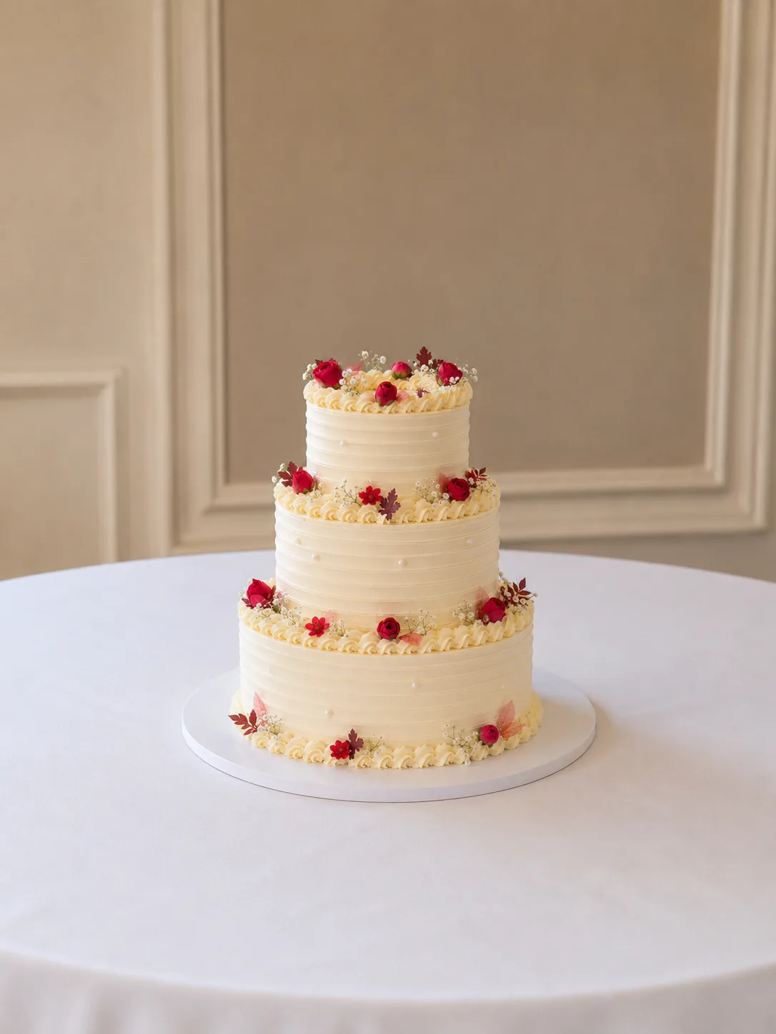 Small Wedding Cake Package Birmingham — three-tier vintage buttercream wedding cake with a personalised topper.