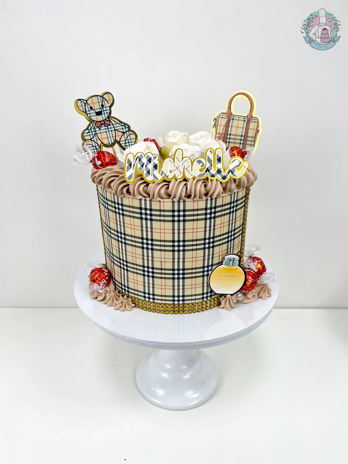 Burberry cake Birmingham — designer check-themed cake, handmade by Khalid’s Kakes