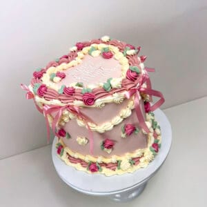 Vintage Bow Heart Cake