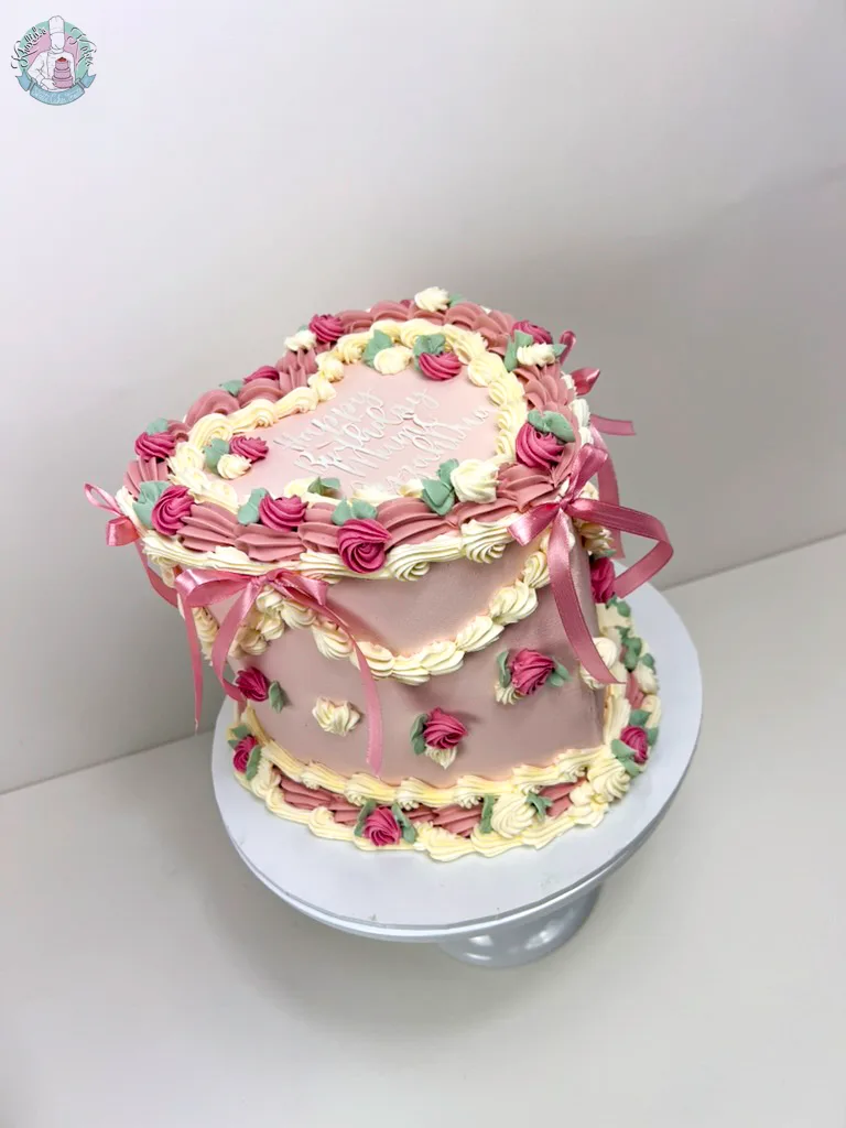 Vintage Bow Heart Cake