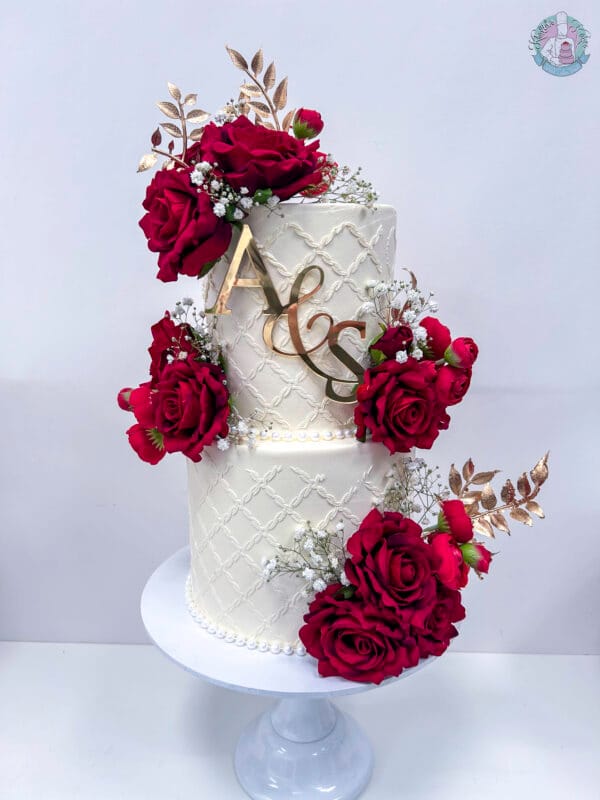 2 tier quilted stencil wedding cake