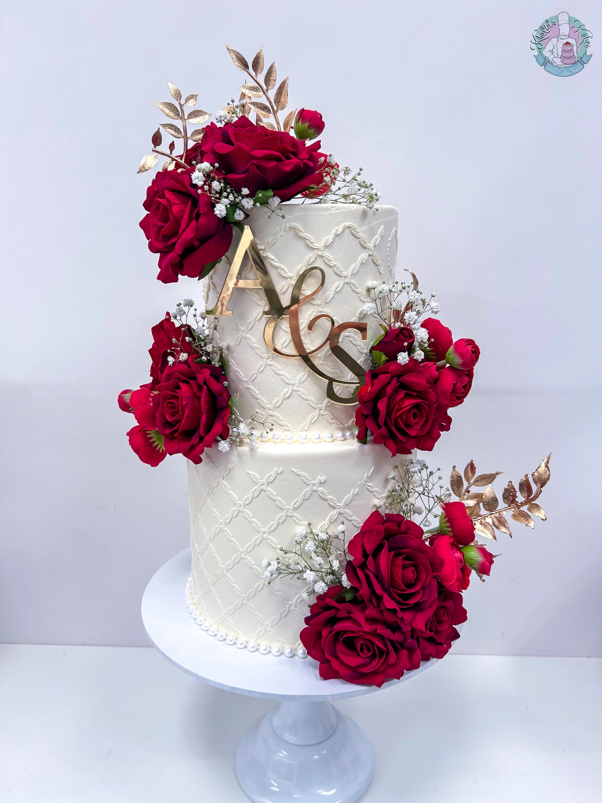 2 tier quilted stencil wedding cake
