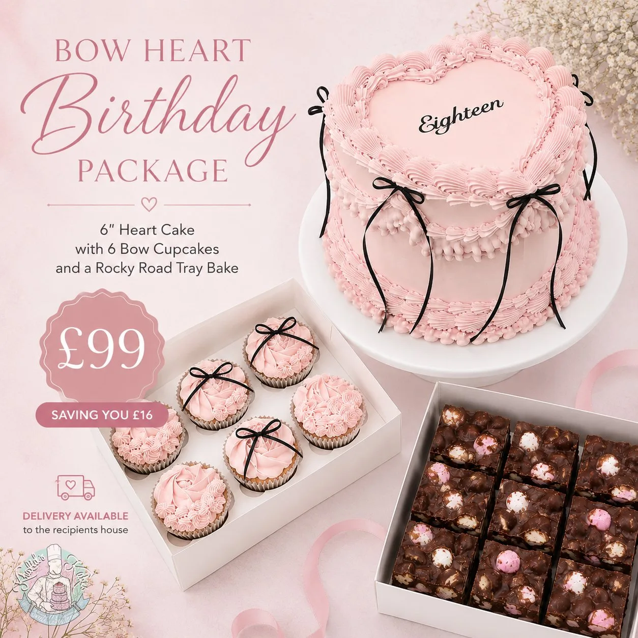 Bow & Heart Cake Package – Khalids Kakes Birmingham