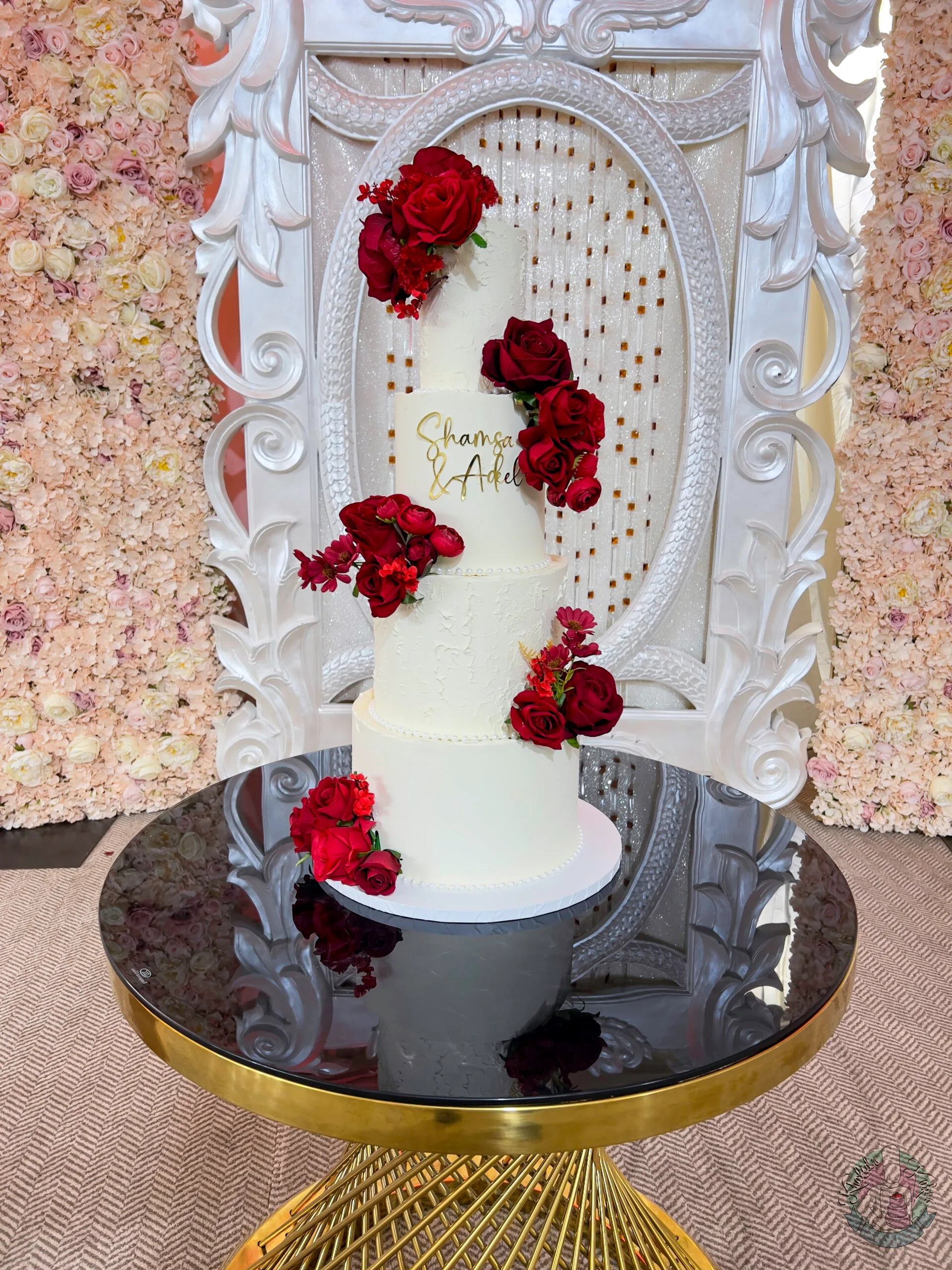 Textured Wedding Cake 2 Birmingham — multi-tier cake with two textures and gold, silver or rose gold metallic leaf accents.