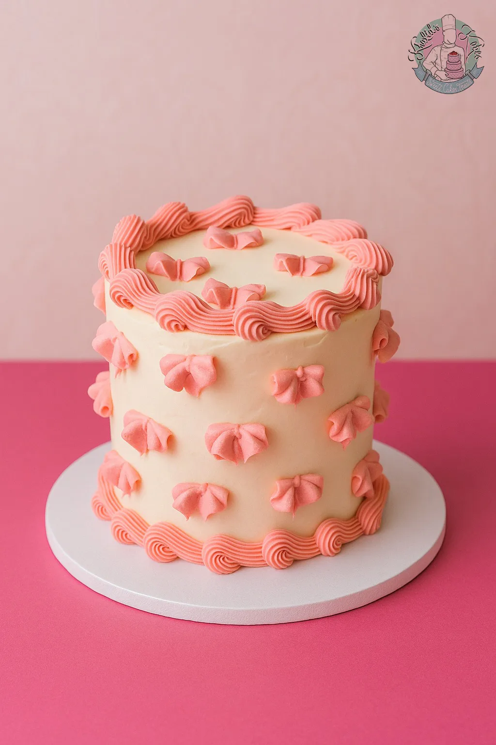 Mini piped bow cake Birmingham — mini cake with piped bow detail, handmade by Khalid’s Kakes
