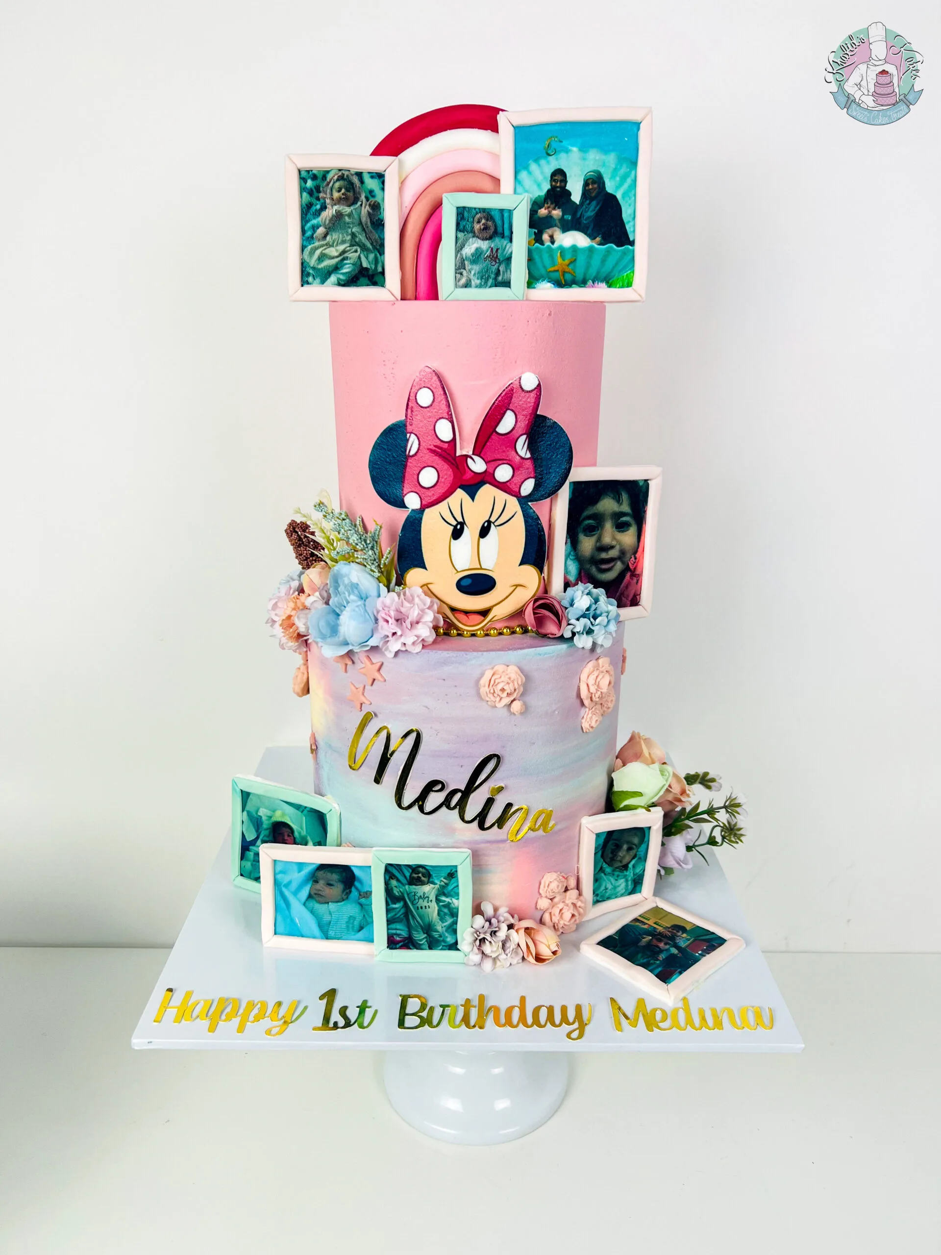 Minnie Mouse Cake Birmingham — children’s birthday cake with a spotty bow and soft pinks.