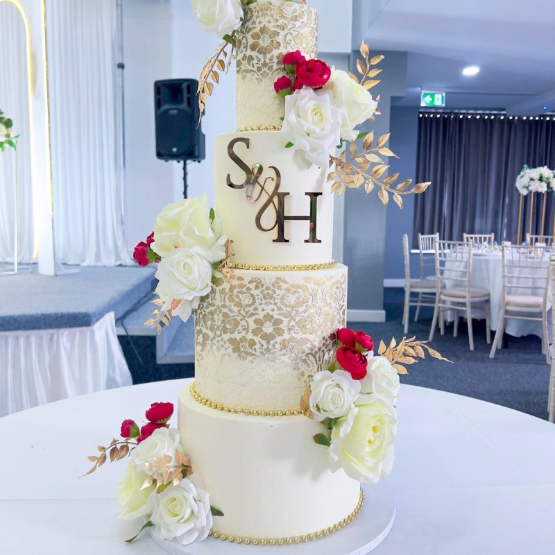 Gold stencil wedding cake
