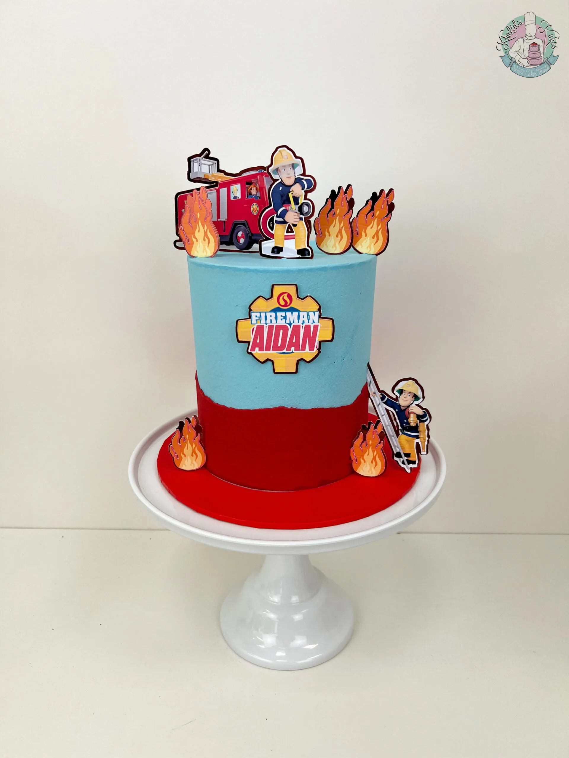 Fireman Sam Cake Birmingham — children’s birthday cake with Fireman Sam and fire-engine reds.