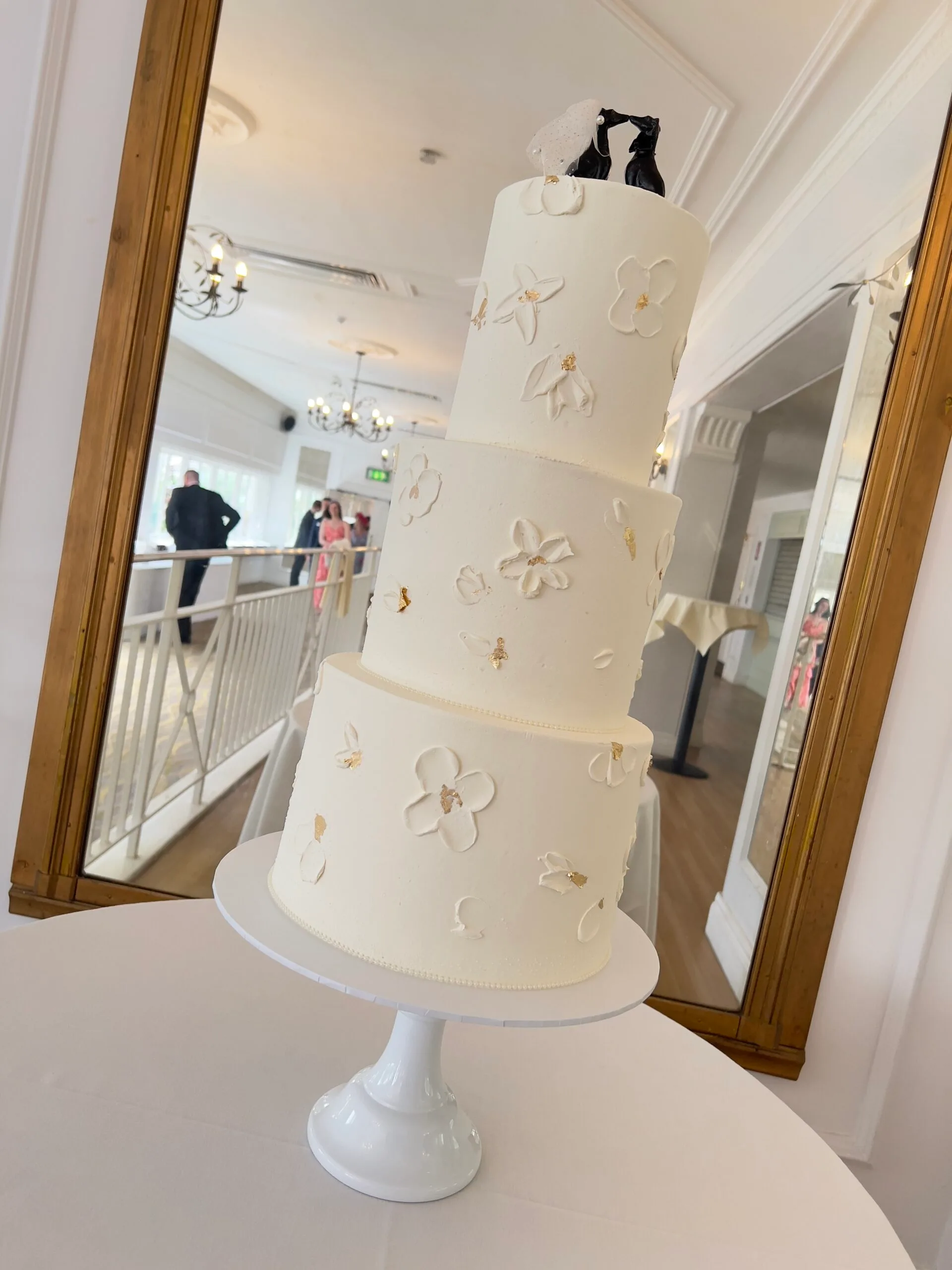 Textured Wedding Cake 3 Birmingham — multi-tier cake with petal textures and gold, silver or rose gold metallic leaf accents.