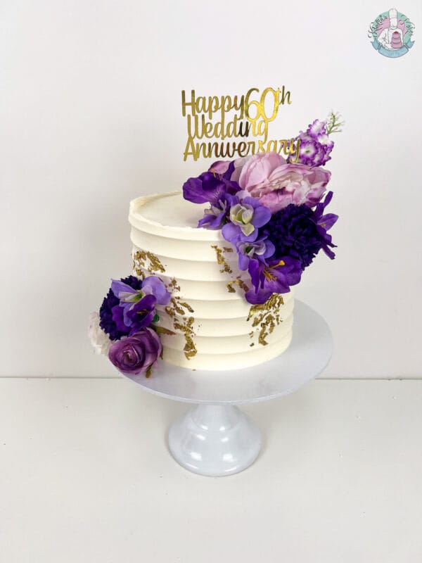 Bevelled Floral Cake - Purple Florals