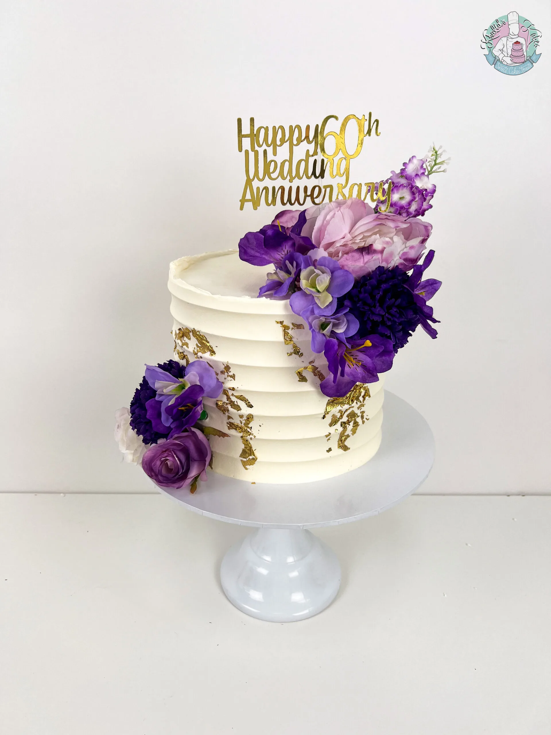 Bevelled Floral Cake - Purple Florals